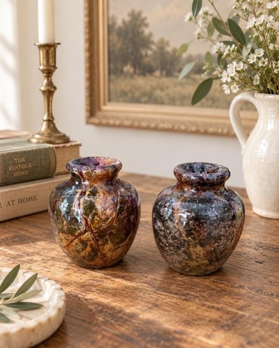 Vintage stone bud vase pair - vintage,